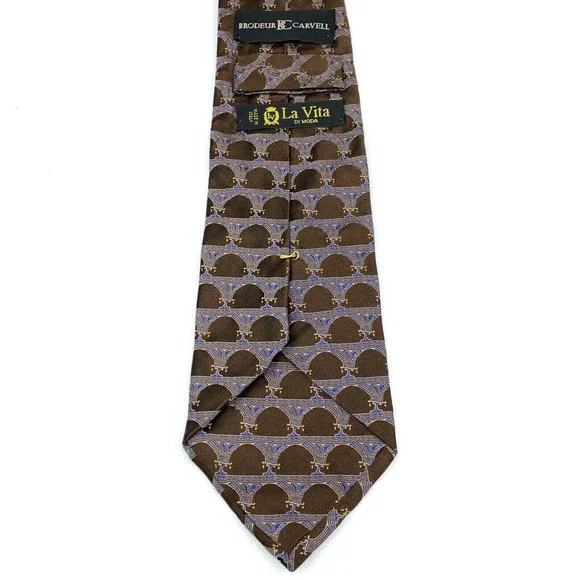 Brodeur Carvell La Vita Di Moda Tie Brown Blue 100% Silk Made in Italy Necktie - Picture 6 of 10